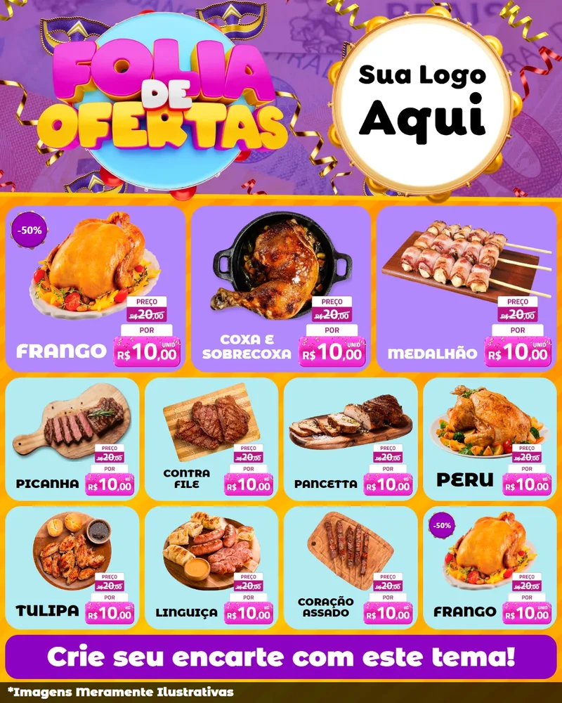 Modelo de Rede Social para Feed Instagram com o tema Folia de Ofertas para Assados