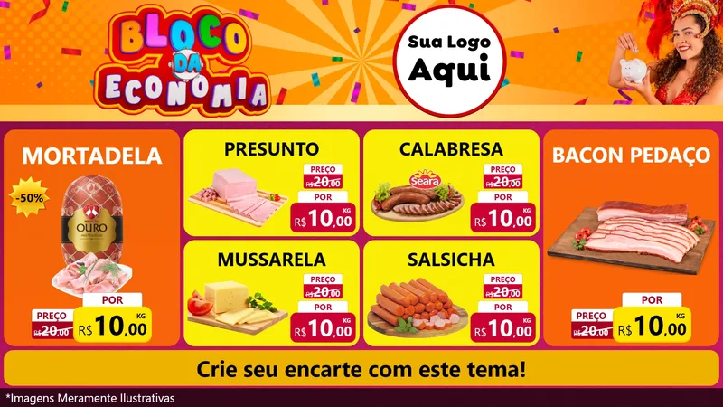 Modelo de TV para TV Horizontal com o tema Bloco da Economia para Frios e Laticínios