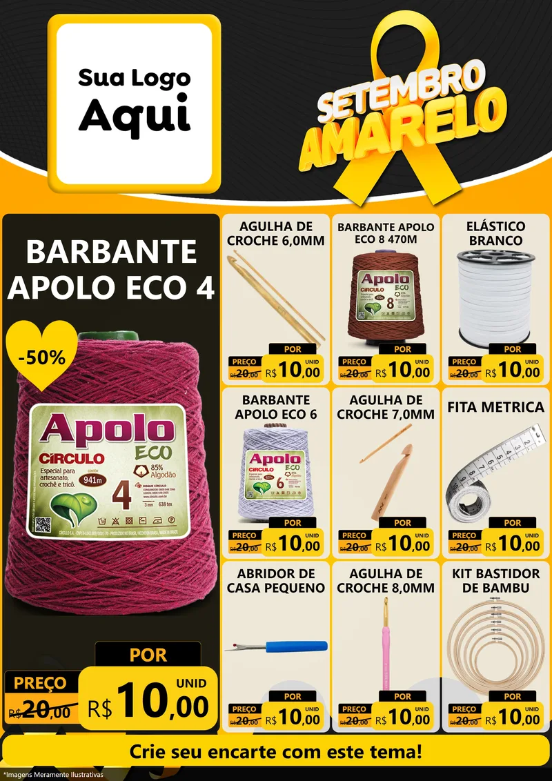 Modelo de Encarte para Encarte A4 Vertical com o tema Setembro Amarelo para Armarinho e Aviamentos