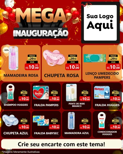 Modelo de Rede Social para Feed Instagram com o tema Mega Inauguração para Bebês