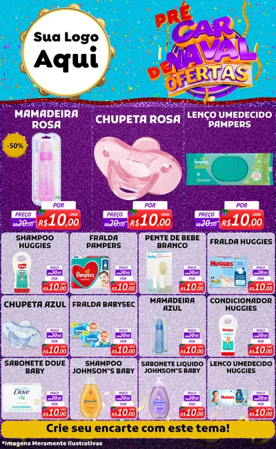 Modelo de Encarte para Encarte Grande com o tema Pré Carnaval de Ofertas para Bebês
