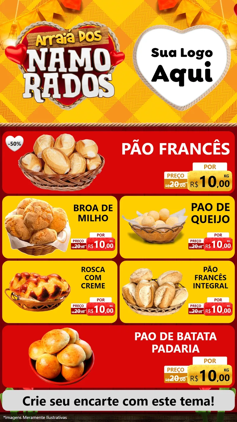 Modelo de TV para TV Vertical com o tema Arraiá dos Namorados para Padaria