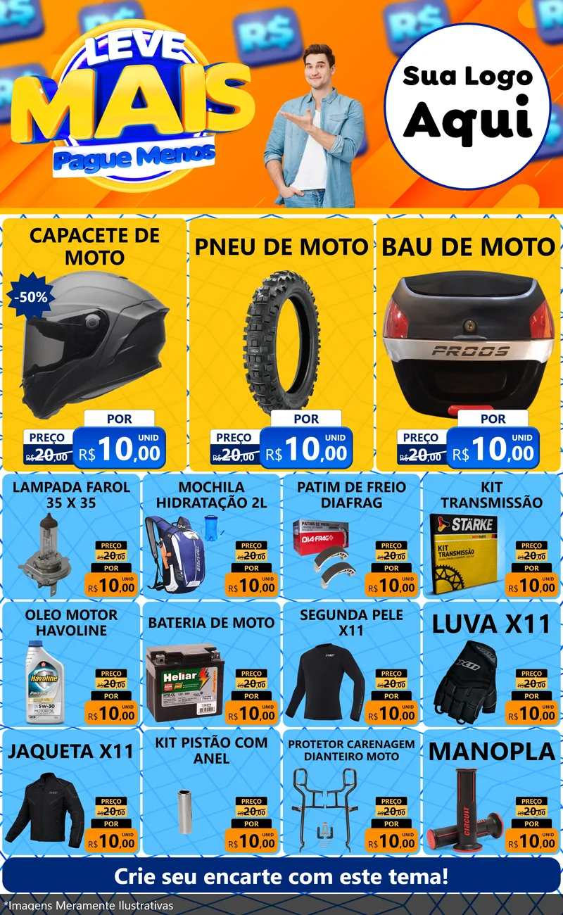 Modelo de Encarte para Encarte Grande com o tema Leve Mais, Pague Menos para Moto peças