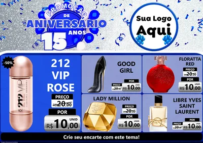 Modelo de Encarte para Encarte A4 Horizontal com o tema Promoção de Aniversário - 15 Anos para Perfumes