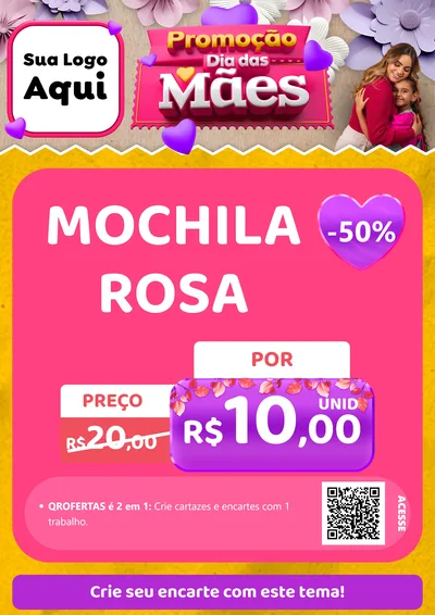 Modelo de Cartaz para Cartaz A4 Vertical com o tema Promoção Dia das Mães para Papelaria