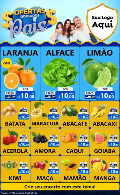 Modelo de Encarte para Encarte Grande com o tema Ofertas do Dia dos Pais para Hortifrúti