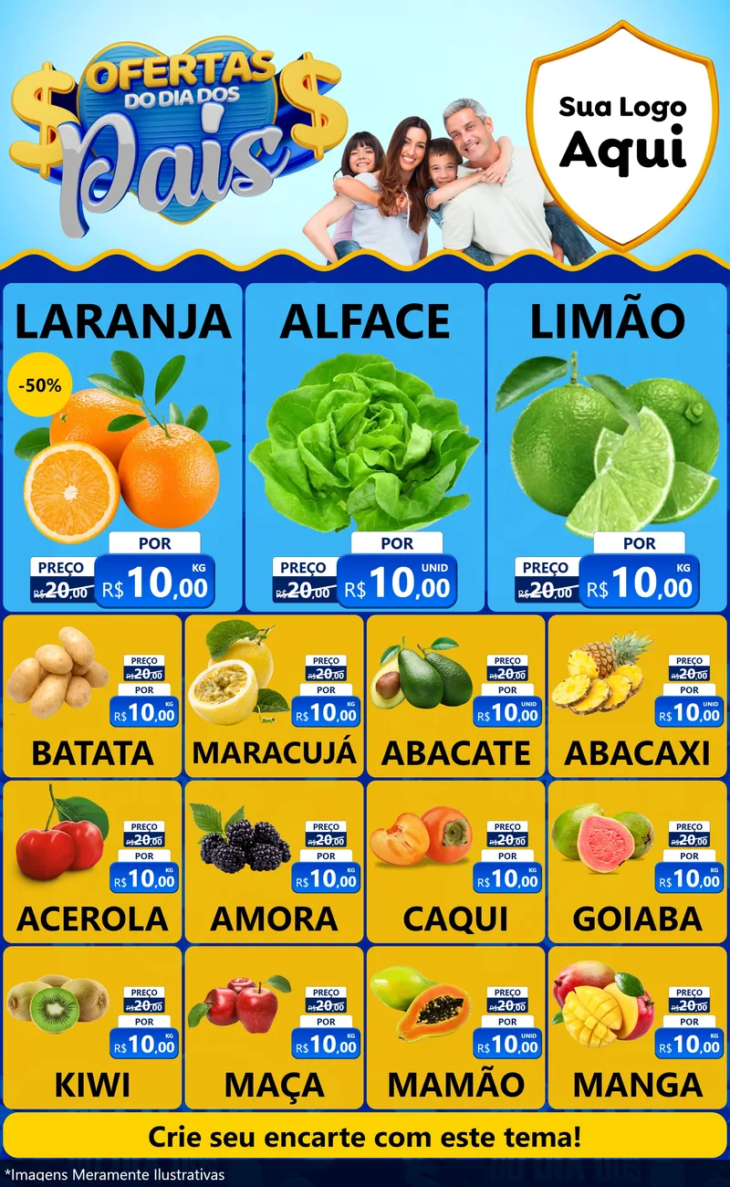 Modelo de Encarte para Encarte Grande com o tema Ofertas do Dia dos Pais para Hortifrúti