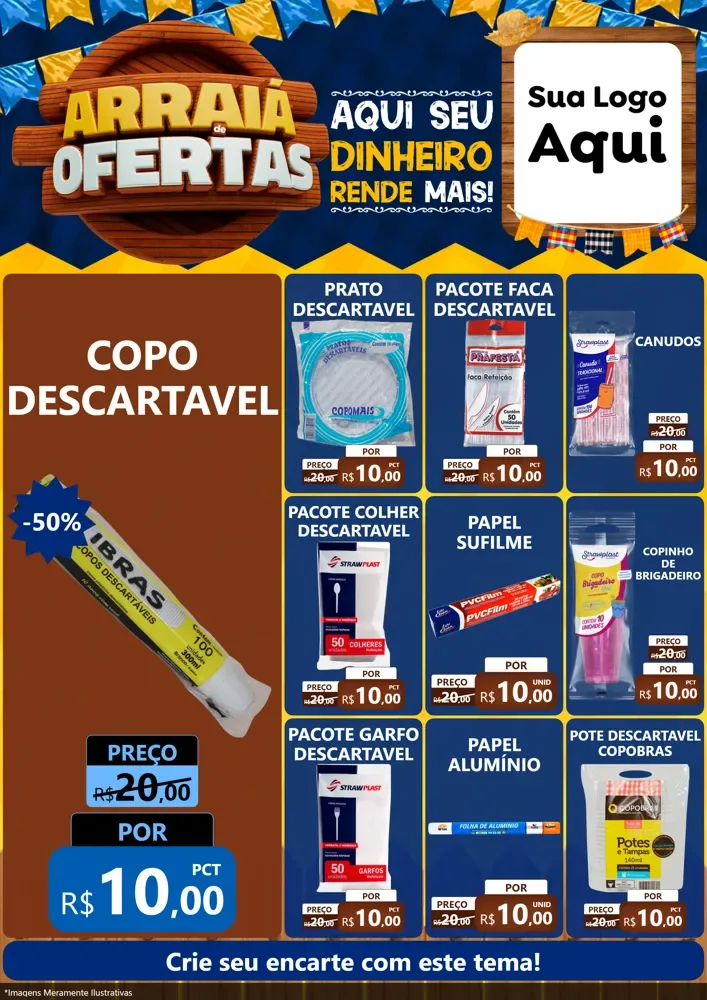 Modelo de Encarte para Encarte A4 Vertical com o tema Arraiá de Ofertas - Junina para Embalagens