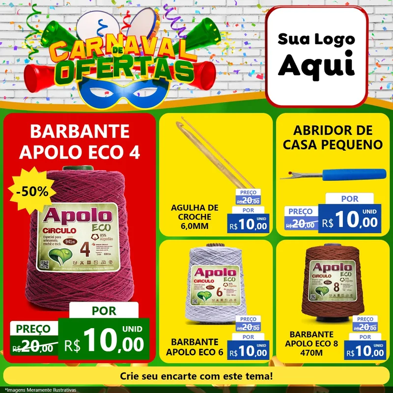 Modelo de Rede Social para Feed Facebook com o tema Carnaval de Ofertas para Armarinho e Aviamentos