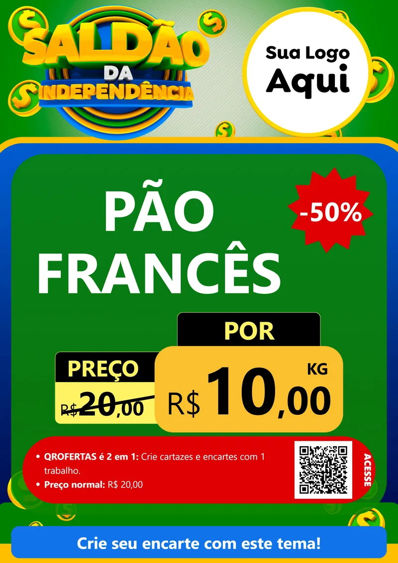 Modelo de Cartaz para Cartaz A4 Vertical com o tema Saldão da Indepêndencia para Padaria