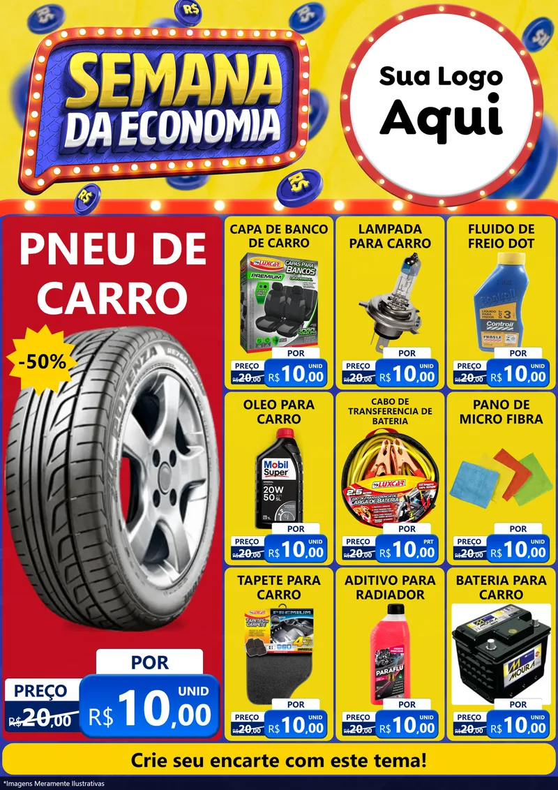 Modelo de Encarte para Encarte A4 Vertical com o tema Semana da Economia para Auto peças