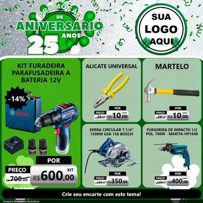 Modelo de Rede Social para Feed Facebook com o tema Promoção de Aniversário - 25 Anos para Maquinas e Ferramentas