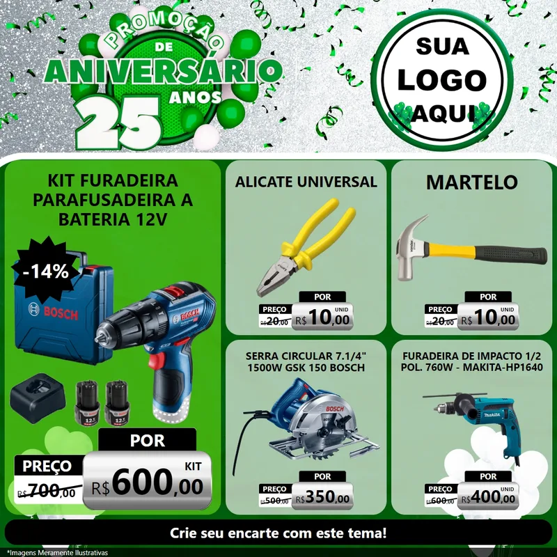 Modelo de Rede Social para Feed Facebook com o tema Promoção de Aniversário - 25 Anos para Maquinas e Ferramentas