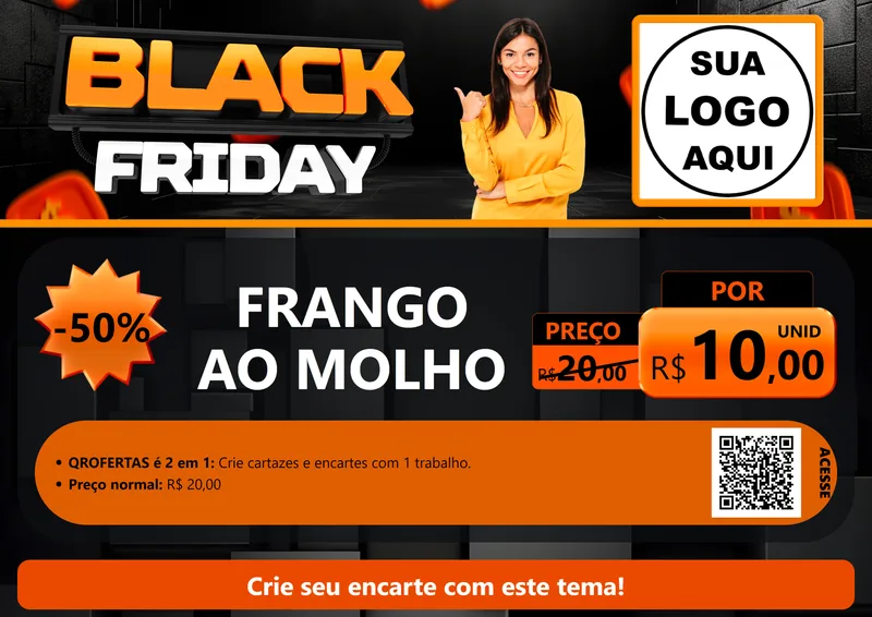 Modelo de Cartaz para Cartaz A4 Horizontal com o tema Black Friday para Restaurante