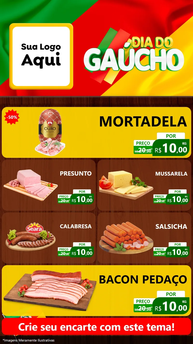 Modelo de TV para TV Vertical com o tema Dia do Gaúcho para Frios e Laticínios