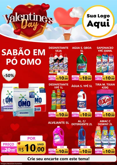 Modelo de Encarte para Encarte A4 Vertical com o tema Valentine's Day para Produtos de Limpeza