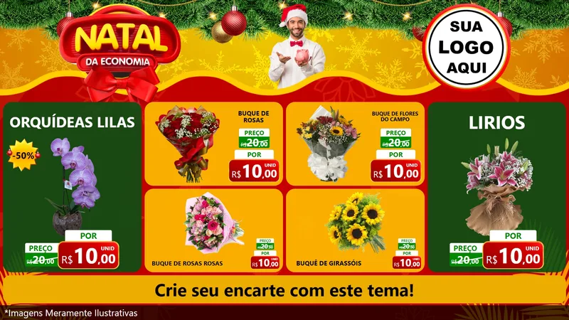 Modelo de TV para TV Horizontal com o tema Natal da Economia para Floricultura e jardim