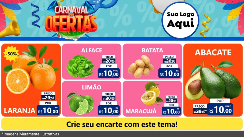 Modelo de TV para TV Horizontal com o tema Carnaval de Ofertas para Hortifrúti