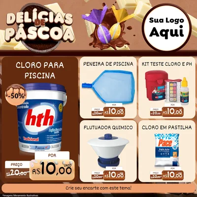 Modelo de Rede Social para Feed Facebook com o tema Delícias de Páscoa para Produtos para Piscina