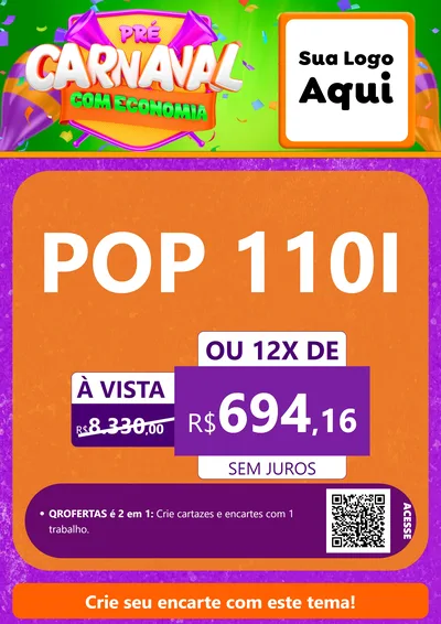Modelo de Cartaz para Cartaz A4 Vertical com o tema Pré-Carnaval Com Economia para Concessionaria de Motos