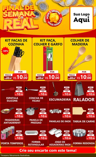 Modelo de Encarte para Encarte Grande com o tema Final de Semana do Real para Utilidades Domésticas