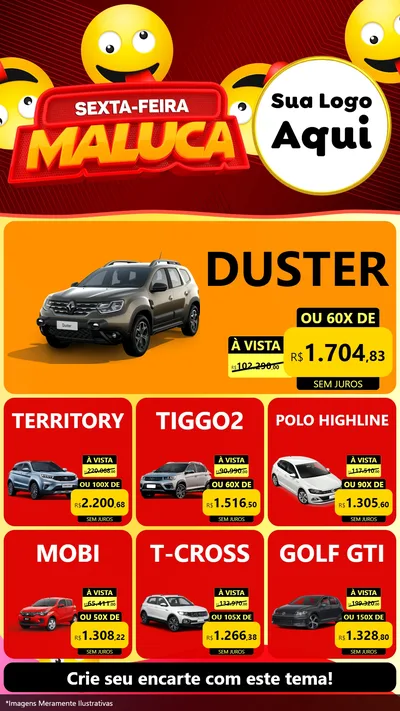 Modelo de Rede Social para Stories com o tema Sexta-feira Maluca para Concessionaria de Carros