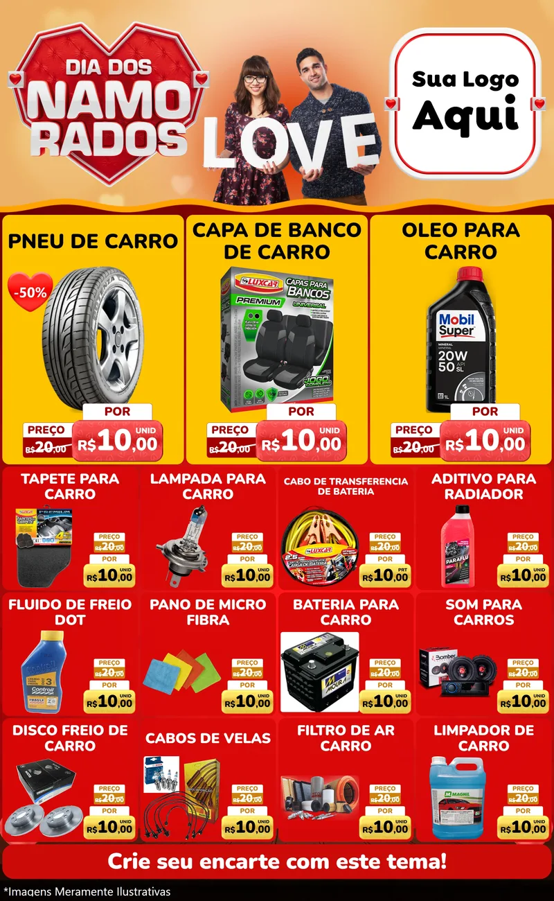 Modelo de Encarte para Encarte Grande com o tema Dia dos Namorados para Auto peças