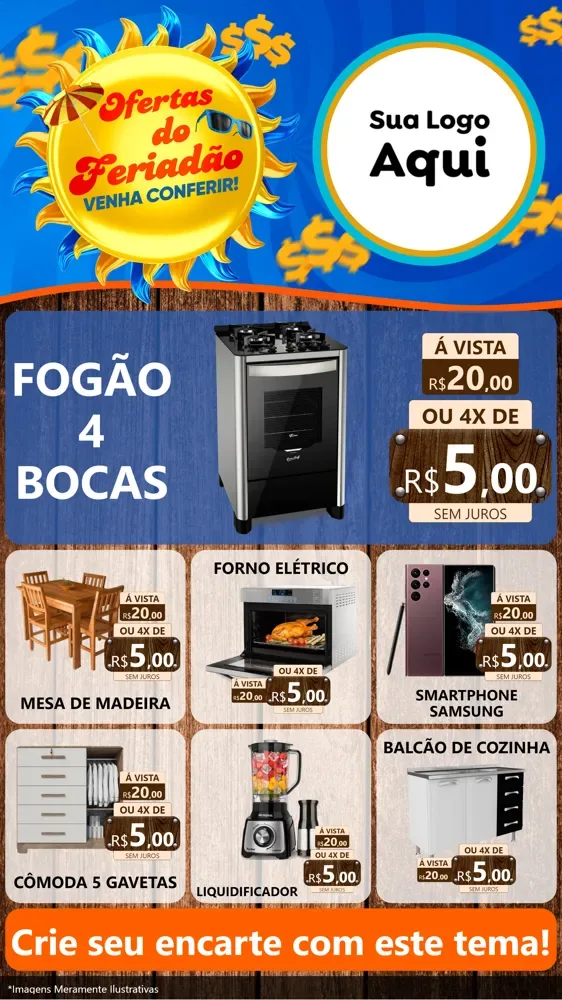 Modelo de Rede Social para Stories com o tema Ofertas do Feriadão para Móveis e Eletro