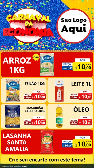 Modelo de TV para TV Vertical com o tema Carnaval da Economia para Supermercado