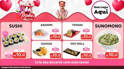 Modelo de TV para TV Horizontal com o tema Mês da Mulher para Comida japonesa