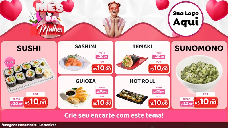 Modelo de TV para TV Horizontal com o tema Mês da Mulher para Comida japonesa