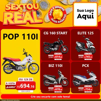 Modelo de Rede Social para Feed Facebook com o tema Sextou do Real para Concessionaria de Motos