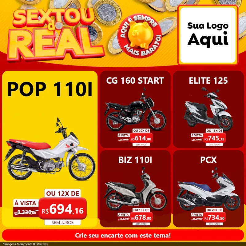 Modelo de Rede Social para Feed Facebook com o tema Sextou do Real para Concessionaria de Motos