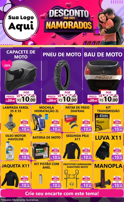 Modelo de Encarte para Encarte Grande com o tema Desconto Dia dos Namorados para Moto peças