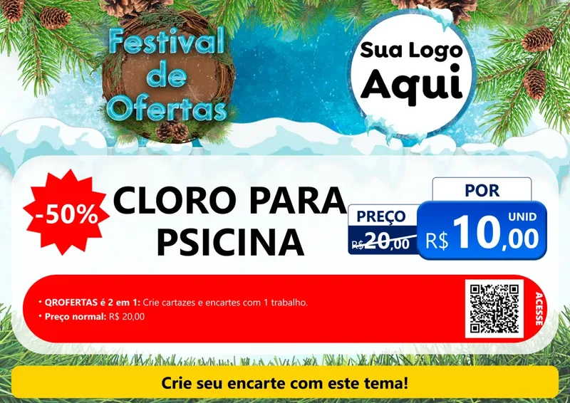 Modelo de Cartaz para Cartaz A4 Horizontal com o tema Festival de Ofertas - Inverno para Produtos para Piscina