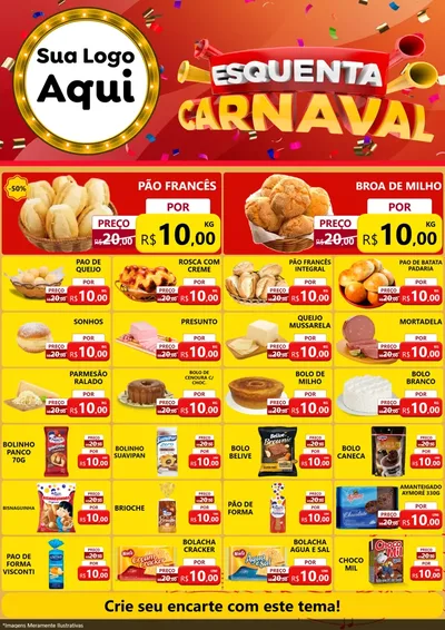 Modelo de Encarte para Encarte A4 Vertical com o tema Esquenta Carnaval para Padaria