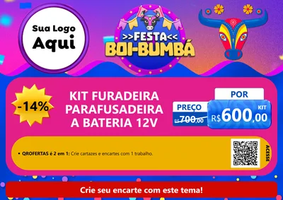 Modelo de Cartaz para Cartaz A4 Horizontal com o tema Festa Boi-Bumbá para Maquinas e Ferramentas