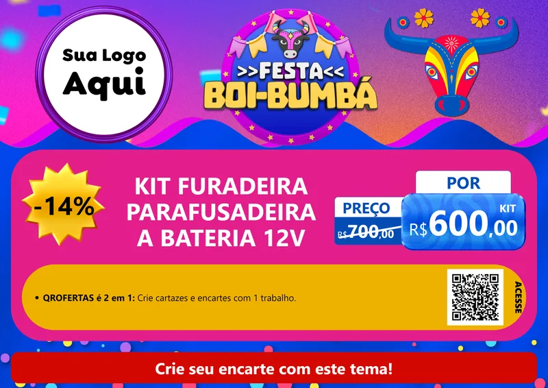 Modelo de Cartaz para Cartaz A4 Horizontal com o tema Festa Boi-Bumbá para Maquinas e Ferramentas