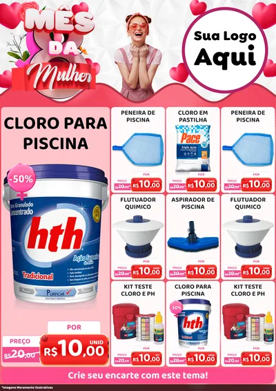 Modelo de Encarte para Encarte A4 Vertical com o tema Mês da Mulher para Produtos para Piscina