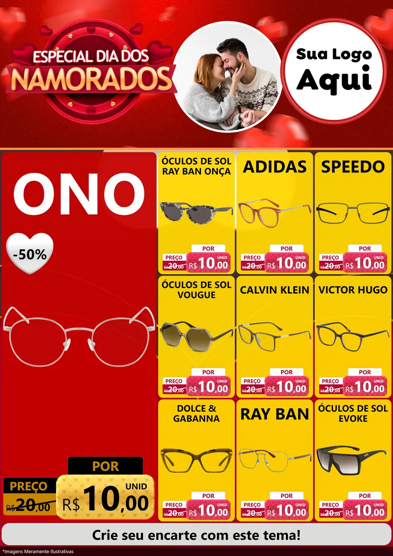 Modelo de Encarte para Encarte A4 Vertical com o tema Especial Dia Dos Namorados para Óticas