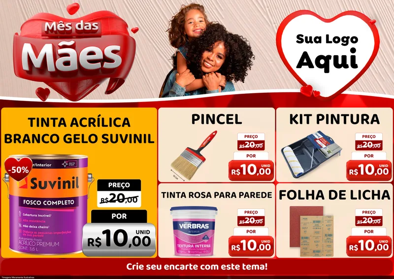 Modelo de Encarte para Encarte A4 Horizontal com o tema Mês das Mães para Tintas e Ferramentas