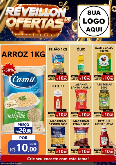 Modelo de Encarte para Encarte A4 Vertical com o tema Réveillon de Ofertas para Supermercado