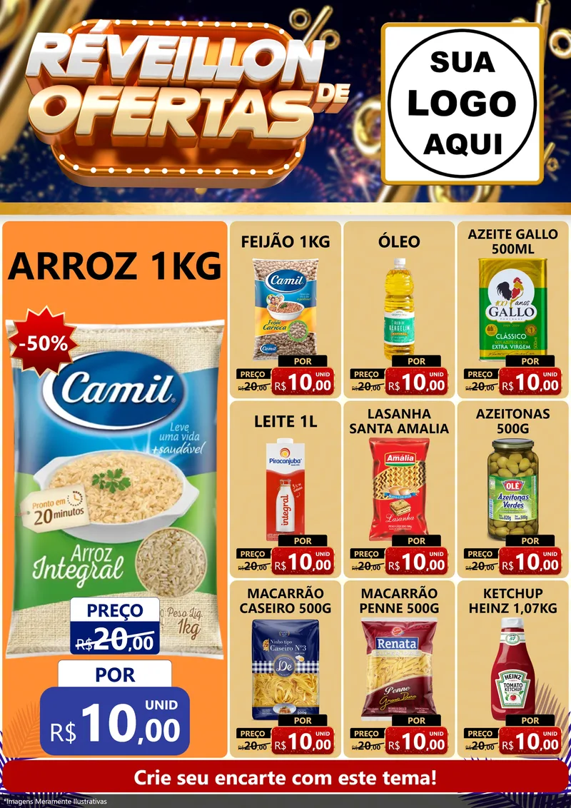 Modelo de Encarte para Encarte A4 Vertical com o tema Réveillon de Ofertas para Supermercado