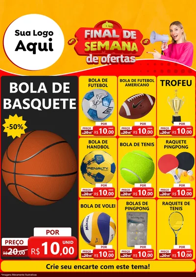 Modelo de Encarte para Encarte A4 Vertical com o tema Final de Semana de Ofertas para Artigos Esportivos