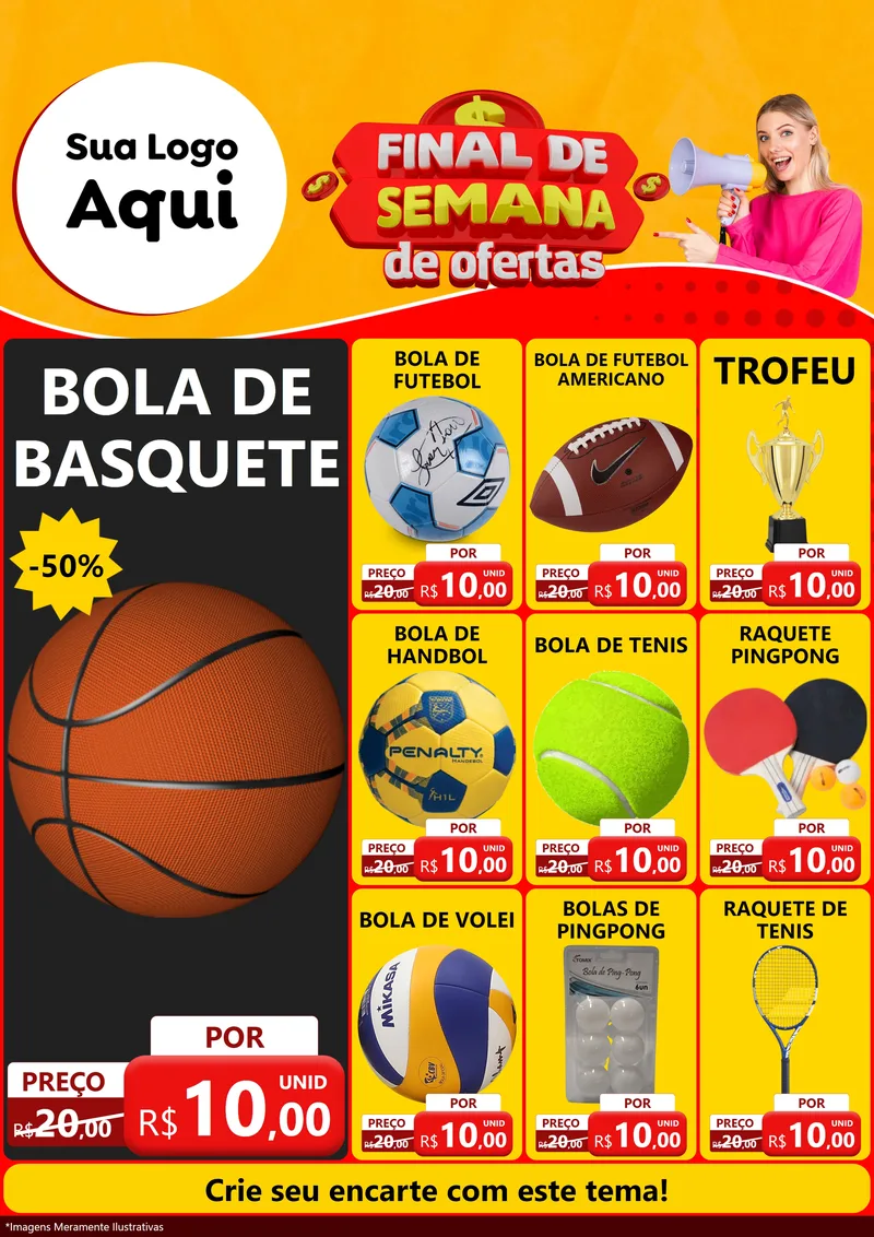 Modelo de Encarte para Encarte A4 Vertical com o tema Final de Semana de Ofertas para Artigos Esportivos