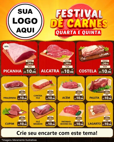 Modelo de Rede Social para Feed Instagram com o tema Festival de Carnes - Quarta e Quinta para Açougue