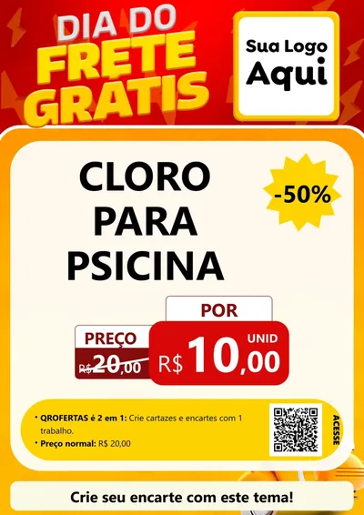 Modelo de Cartaz para Cartaz A4 Vertical com o tema Dia do Frete Grátis para Produtos para Piscina