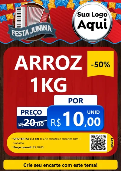 Modelo de Cartaz para Cartaz A4 Vertical com o tema Festa Junina para Supermercado
