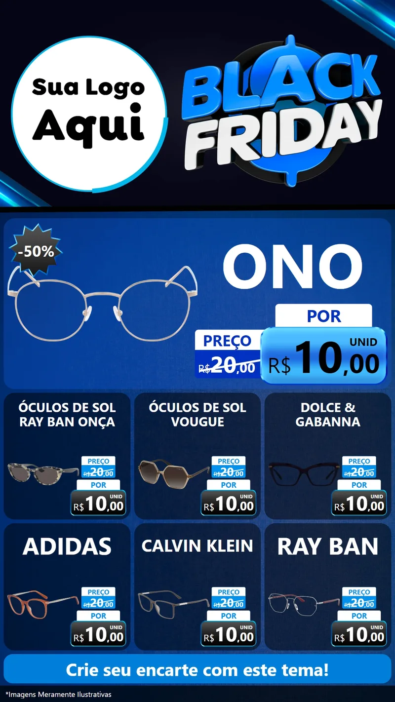 Modelo de Rede Social para Stories com o tema Black Friday para Óticas