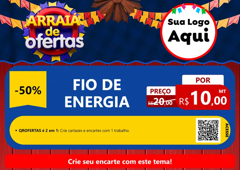 Modelo de Cartaz para Cartaz A4 Horizontal com o tema Arraiá de Ofertas para Materiais Elétricos